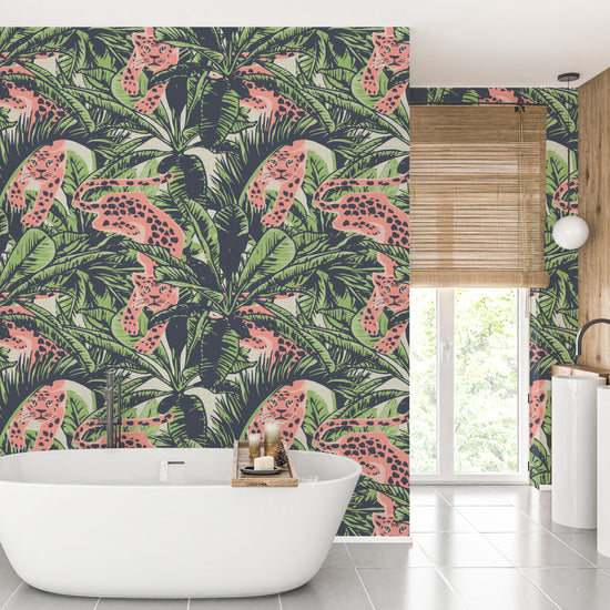 Stray Cat Strut Tropical Cheetah Textured Performance Vinyl Wallpaper in Welcome to the Jungle