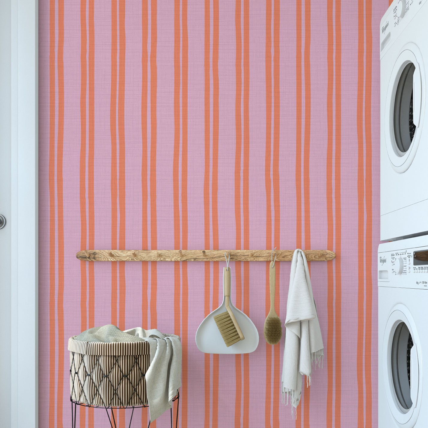 Stripe Stripe Baby Textured Performance Vinyl Wallpaper in Bubblegum Pink