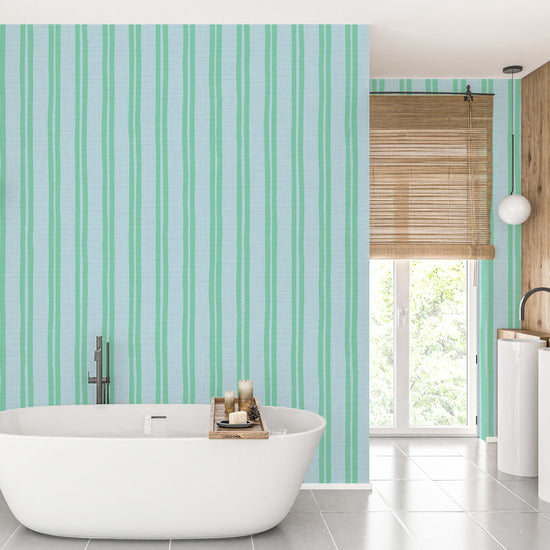 Stripe Stripe Baby Textured Performance Vinyl Wallpaper in Ocean Waves Blue & Green