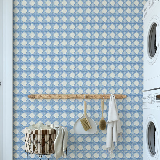 Sugar Cane Mini Wallpaper in Blue Sky Baby by Little Blue Designs