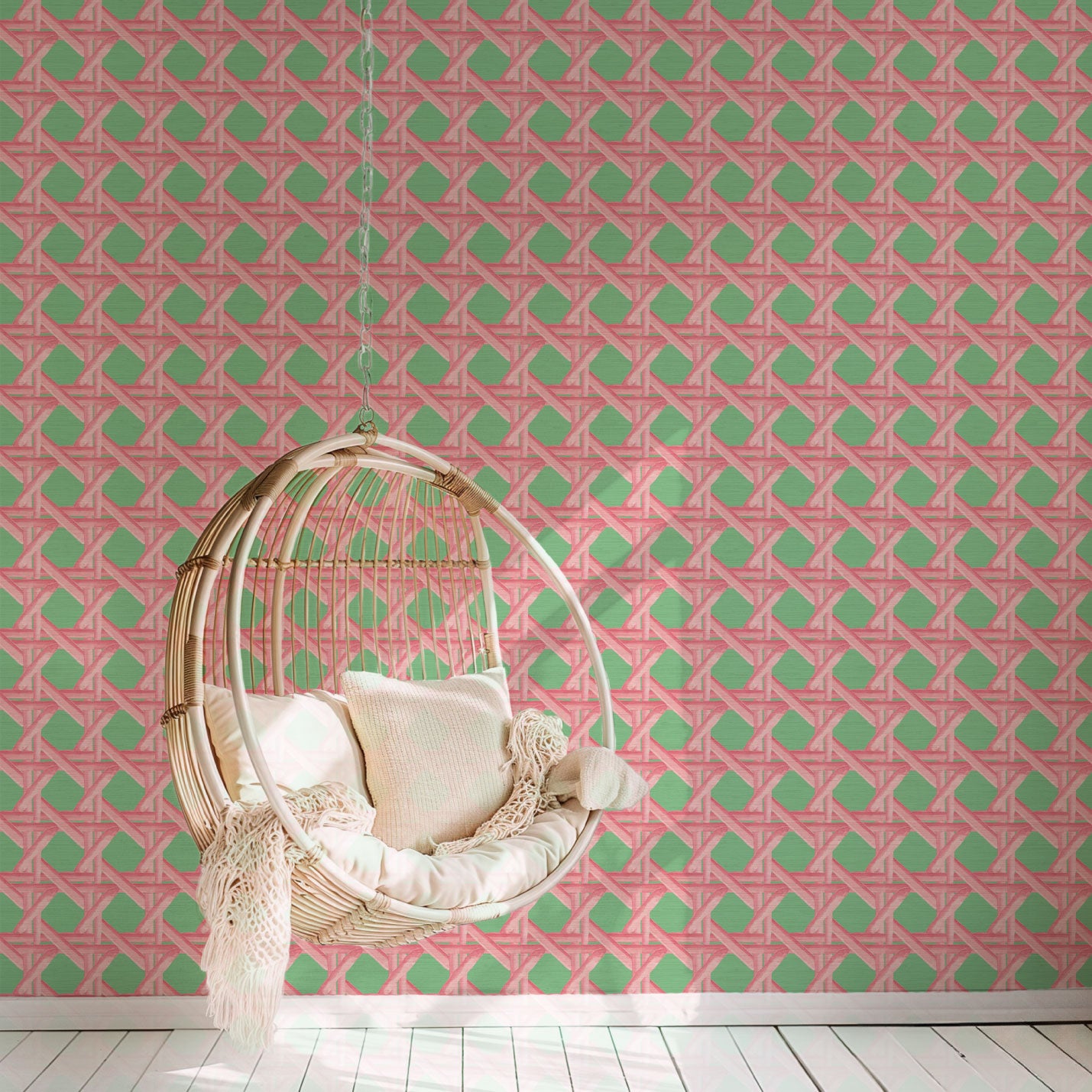 Sugar Cane Wallpaper in Little Green Rosetta by Little Blue Designs