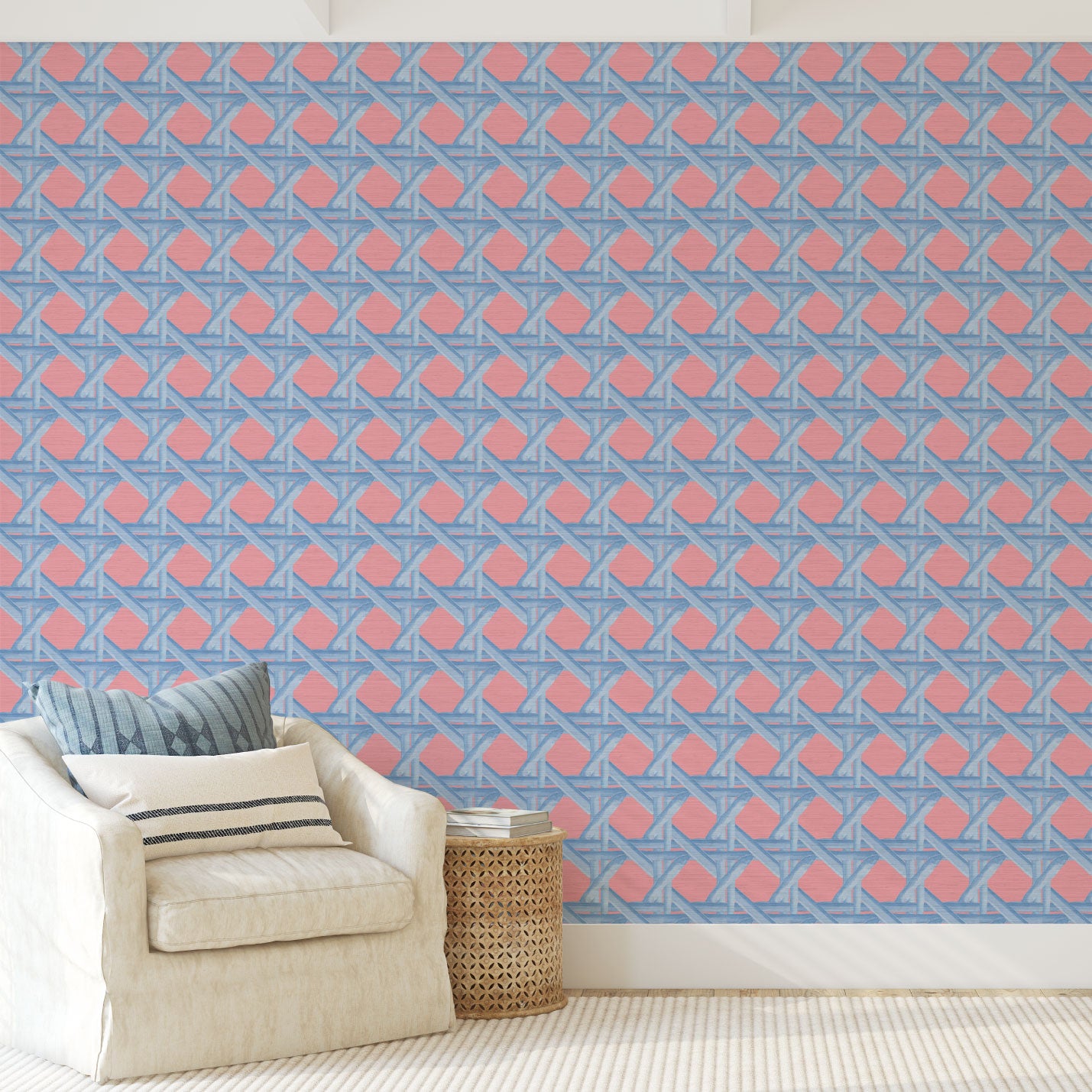 Sugar Cane Wallpaper in The Pinky Blues by Little Blue Designs