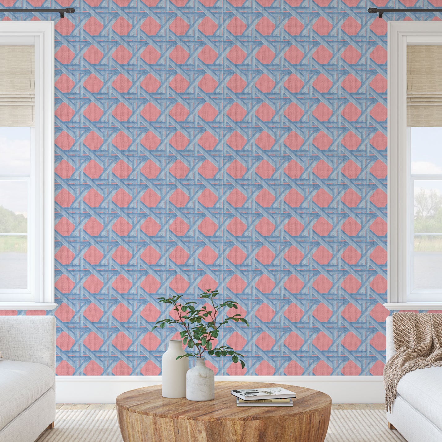 Sugar Cane Wallpaper in The Pinky Blues by Little Blue Designs