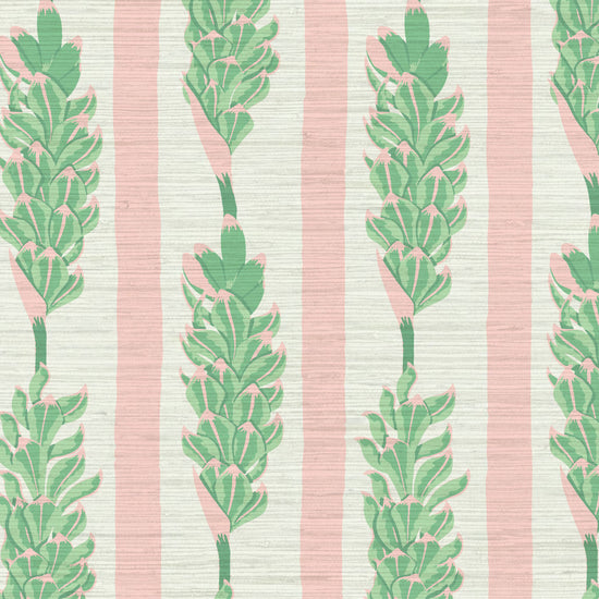 Grasscloth wallpaper Natural Textured Eco-Friendly Non-toxic High-quality  Sustainable Interior Design Bold Custom Tropical Jungle Coastal Garden Seaside Seashore Waterfront Vacation home styling Retreat Relaxed beach vibes Beach cottage Shoreline Oceanfront Nautical Cabana preppy vertical stripe botanical flower floral pink green white kids girl