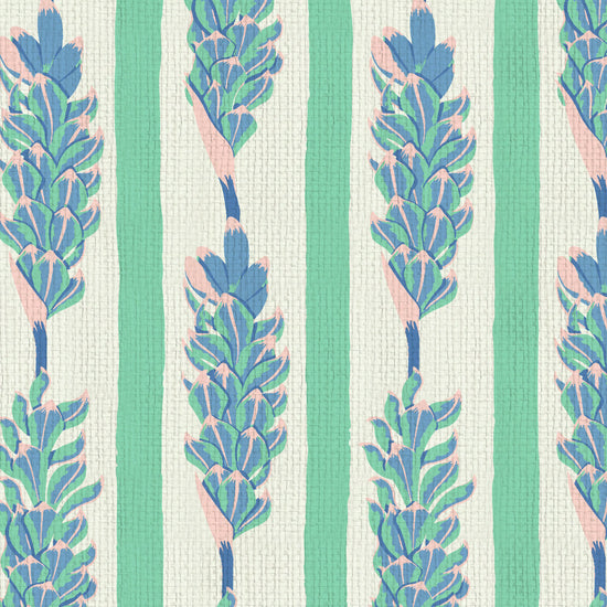 wallpaper Natural Textured Eco-Friendly Non-toxic High-quality  Sustainable Interior Design Bold Custom Tropical Jungle Coastal Garden Seaside Seashore Waterfront Vacation home styling Retreat Relaxed beach vibes Beach cottage Shoreline Oceanfront Nautical Cabana preppy vertical stripe botanical flower floral pink green white kids girl lavender paper weave paperweave basketweave basket weave