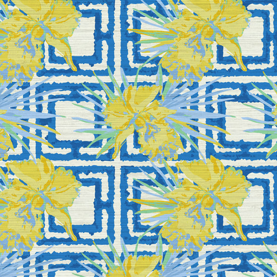 Grasscloth wallpaper Natural Textured Eco-Friendly Non-toxic High-quality  Sustainable Interior Design Bold Custom Tailor-made Retro chic Grand millennial Maximalism  Traditional Dopamine decor Tropical Jungle Coastal Garden Seaside Seashore Waterfront Retreat Relaxed beach vibes Beach cottage Shoreline Oceanfront Nautical Cabana palm springs palm beach greek key breeze blocks mid century hibiscus flower floral botanical yellow royal blue