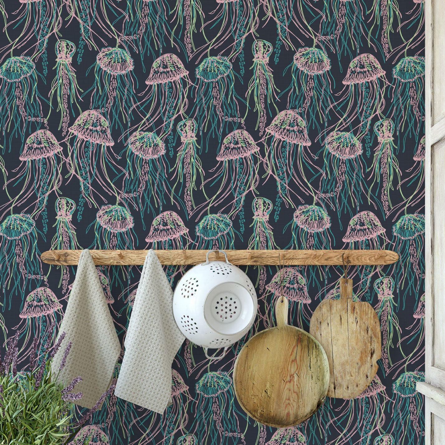 The Jelly Fish League Textured Performance Vinyl Wallpaper in Back in Black