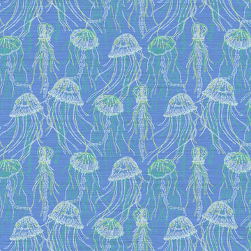 Grasscloth Paper Weave wallpaper Natural Textured Eco-Friendly Non-toxic High-quality Sustainable Interior Design Bold Custom Tailor-made Retro chic Grand millennial Maximalism Traditional Dopamine decor coastal seaside cottage seashore waterfront retreat beach nautical oceanfront fish jellyfish sea creature underwater kids playroom nursery ocean blue royal aqua green sky