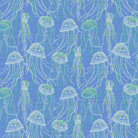 Grasscloth Paper Weave wallpaper Natural Textured Eco-Friendly Non-toxic High-quality  Sustainable Interior Design Bold Custom Tailor-made Retro chic Grand millennial Maximalism  Traditional Dopamine decor coastal seaside cottage seashore waterfront retreat beach nautical oceanfront fish jellyfish sea creature underwater kids playroom nursery ocean blue royal aqua green sky