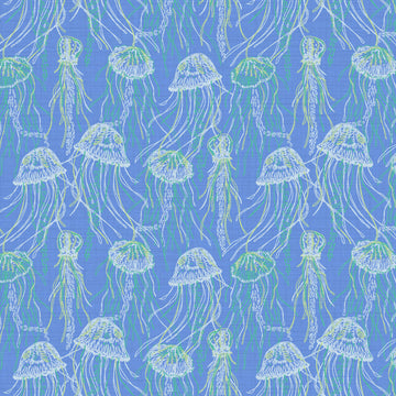 vinyl wallpaper Textured High-quality Interior Design Bold Custom Tailor-made Retro Chic Grand millennial Maximalism  Traditional Dopamine decor coastal seaside cottage seashore waterfront retreat beach nautical oceanfront fish jellyfish sea creature underwater kids playroom nursery ocean blue royal aqua green sky performance vinyl waterproof washable moisture resistant commercial fire rated