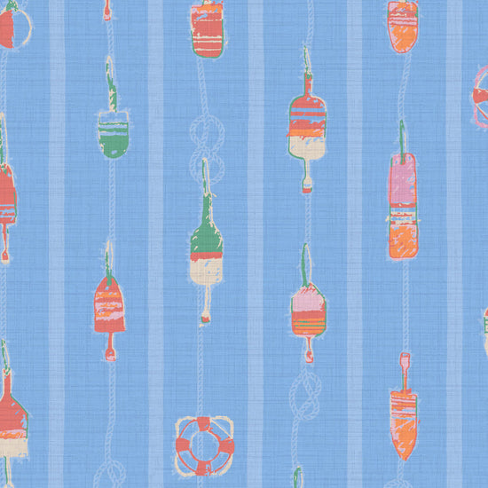 Tide is High Nautical Buoy Striped Textured Performance Vinyl Wallpaper in Blue Hawaii