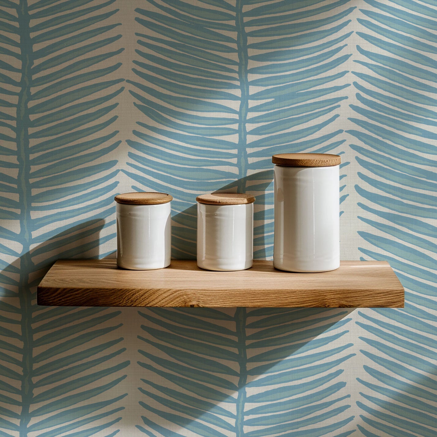 Tickets to Paradise Palm Leaf Stripe Textured Performance Vinyl Wallpaper in Billy's Ocean Blue