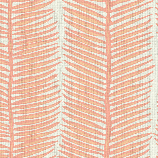 wallpaper Natural Textured Eco-Friendly Non-toxic High-quality Sustainable Interior Design Bold Custom Tailor-made Retro chic Tropical Jungle Coastal Garden Seaside Seashore Waterfront Vacation home styling Retreat Relaxed beach vibes Beach cottage Shoreline Oceanfront Nautical Cabana preppy palm fern leaf vertical stripe  coral orange tangerine pink paper weave paperweave