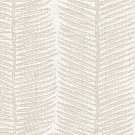 Tickets to Paradise Palm Leaf Stripe Textured Performance Vinyl Wallpaper in Sand Castle Beige & White