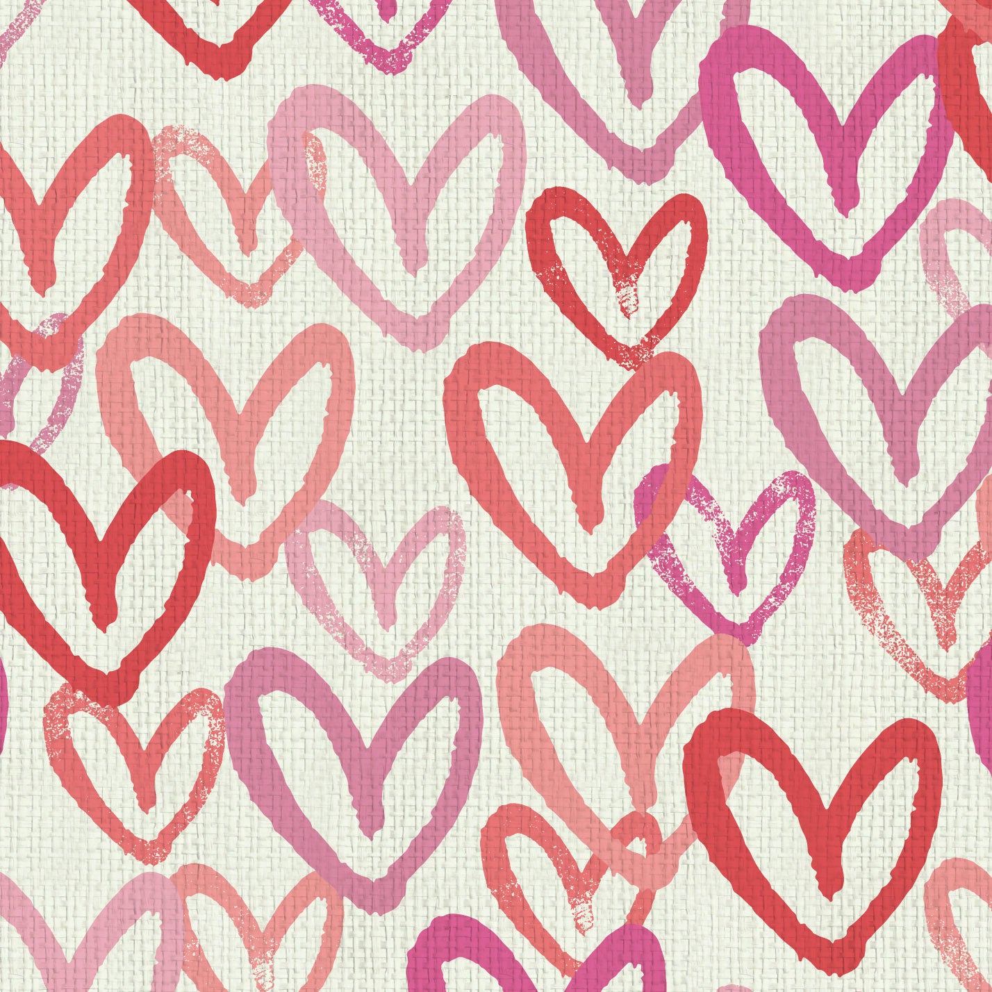 wallpaper in allover oversized layered heart print great for kids bedrooms and playroom for a fun and happy wallpaper print design and decor Natural Textured Eco-Friendly Non-toxic High-quality Sustainable Interior Design Bold Custom Tailor-made Retro chic House of Shan Imperfect heart white rpink hot pink red bathroom paper weave paperweave basketweave basket weave