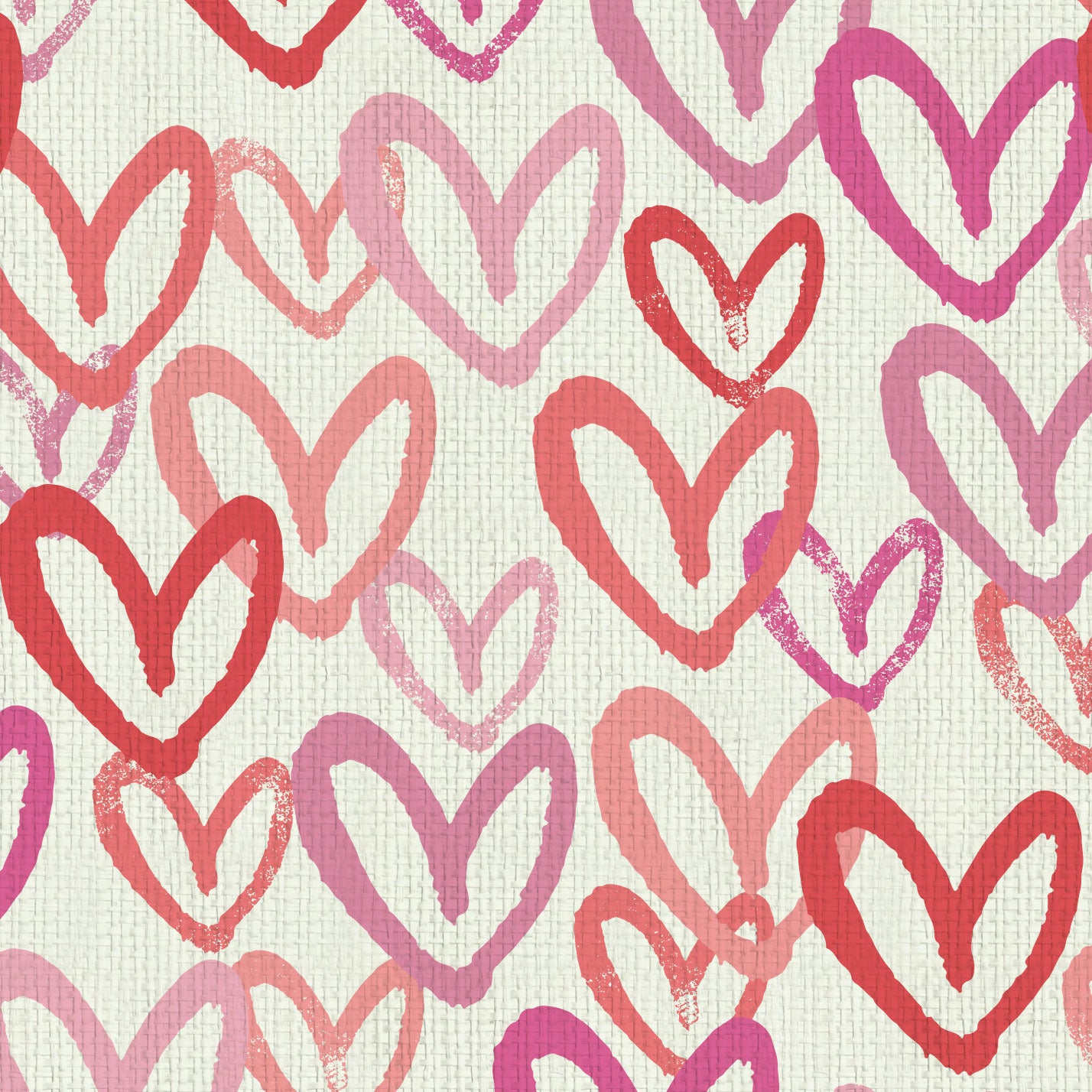 wallpaper in allover oversized layered heart print great for kids bedrooms and playroom for a fun and happy wallpaper print design and decor Natural Textured Eco-Friendly Non-toxic High-quality Sustainable Interior Design Bold Custom Tailor-made Retro chic House of Shan Imperfect heart white rpink hot pink red bathroom paper weave paperweave basketweave basket weave