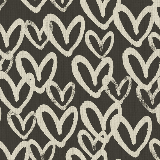 wallpaper in allover oversized layered heart print great for kids bedrooms and playroom for a fun and happy wallpaper print design and decor Natural Textured Eco-Friendly Non-toxic High-quality Sustainable Interior Design Bold Custom Tailor-made Retro chic House of Shan Imperfect heart white black paper weave paperweave basketweave basket weave