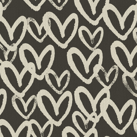 wallpaper in allover oversized layered heart print great for kids bedrooms and playroom for a fun and happy wallpaper print design and decor Natural Textured Eco-Friendly Non-toxic High-quality Sustainable Interior Design Bold Custom Tailor-made Retro chic House of Shan Imperfect heart white black paper weave paperweave basketweave basket weave