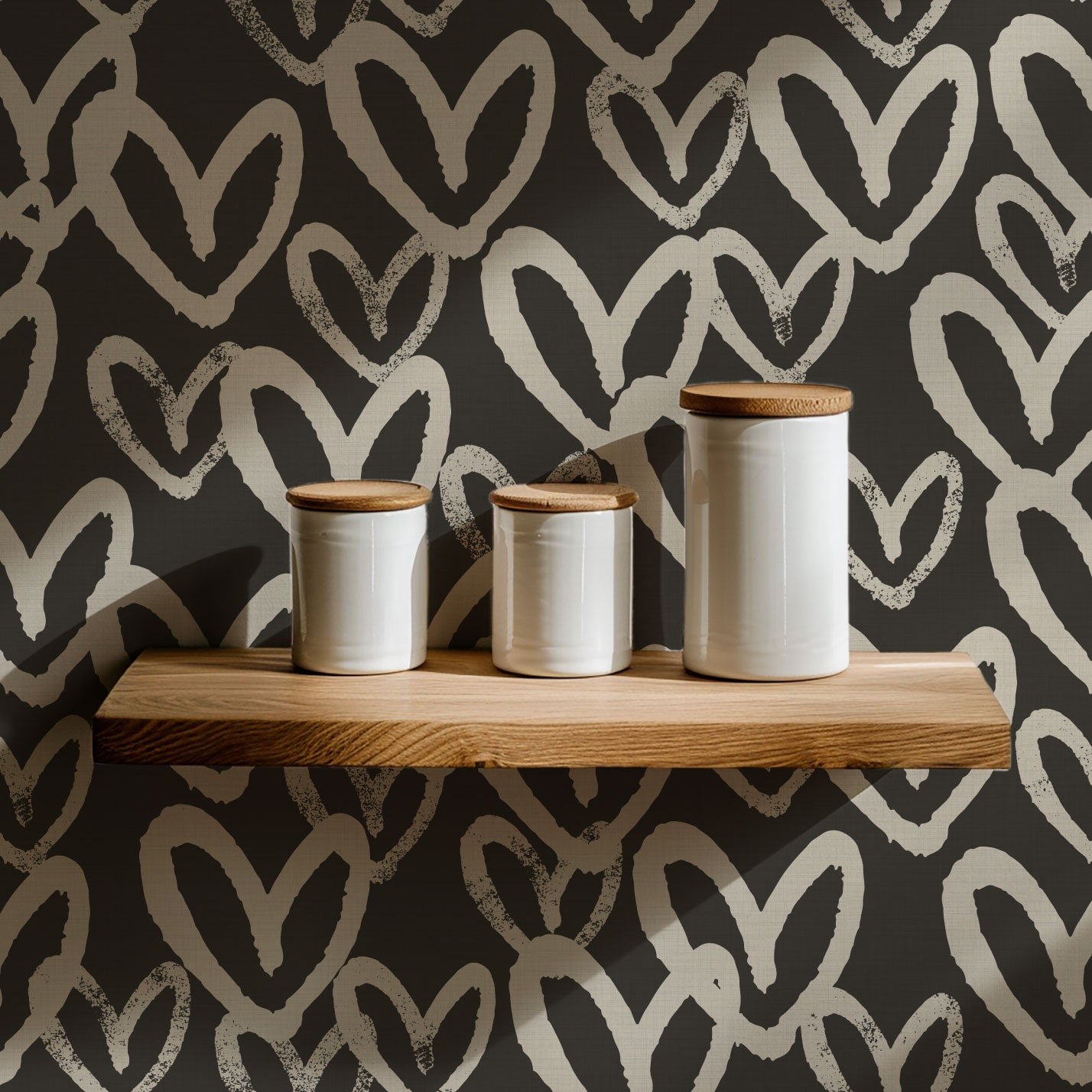 House of Shan Total Eclipse Hearts Textured Performance Vinyl Wallpaper in Love in the Dark Black