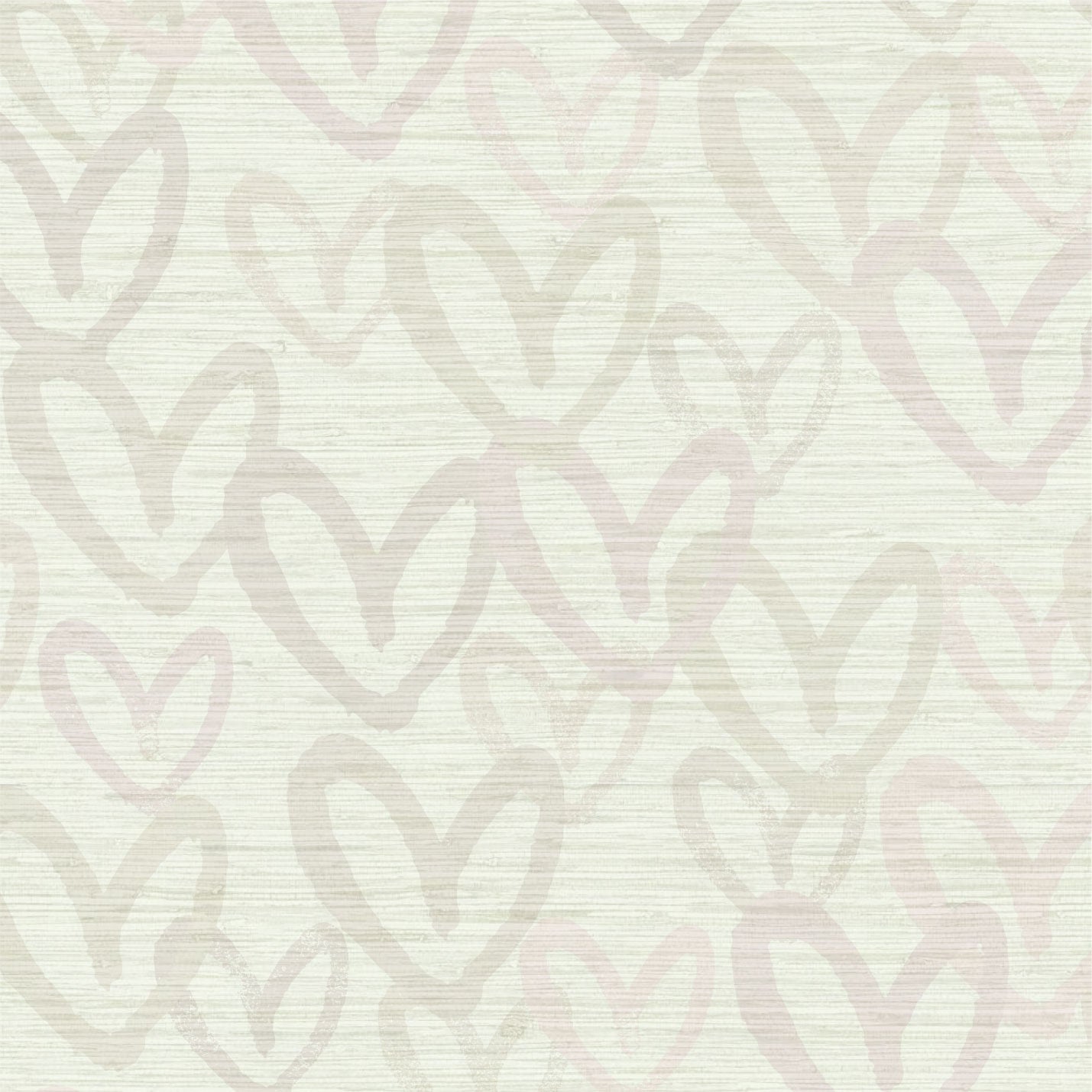 Printed grasscloth wallpaper in allover oversized layered heart print great for kids bedrooms and playroom for a fun and happy wallpaper print design and decor Natural Textured Eco-Friendly Non-toxic High-quality Sustainable Interior Design Bold Custom Tailor-made Retro chic House of Shan Imperfect heart white cream taupe beige sand off-white neutral tonal