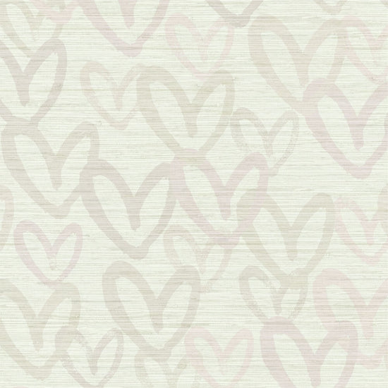 Printed grasscloth wallpaper in allover oversized layered heart print great for kids bedrooms and playroom for a fun and happy wallpaper print design and decor Natural Textured Eco-Friendly Non-toxic High-quality Sustainable Interior Design Bold Custom Tailor-made Retro chic House of Shan Imperfect heart white cream taupe beige sand off-white neutral tonal