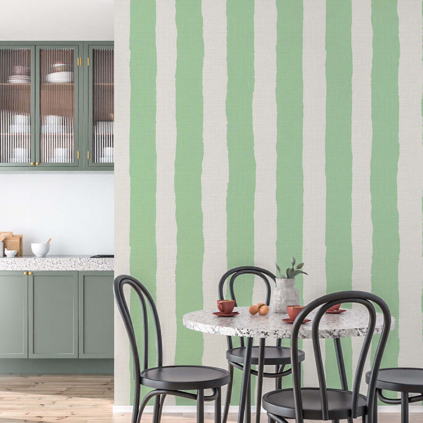 Under the Boardwalk Stripe Textured Performance Vinyl Wallpaper in Mint Condition Green