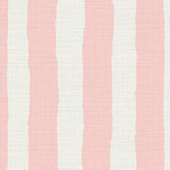 Under the Boardwalk Stripe Textured Performance Vinyl Wallpaper in Strawberry Milkshake Pink