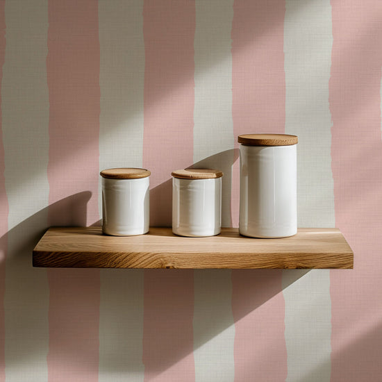 Under the Boardwalk Stripe Textured Performance Vinyl Wallpaper in Strawberry Milkshake Pink