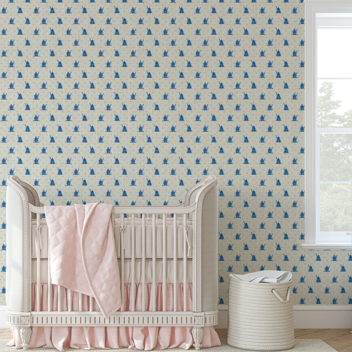 wallpaper Natural Textured Eco-Friendly Non-toxic High-quality Sustainable Interior Design Bold Custom Tailor-made Retro chic Grandmillennial Maximalism Traditional Dopamine decor french blue cream royal off-white chintz chinoiserie asian inspired pagoda chinese stripe geo geometric linen