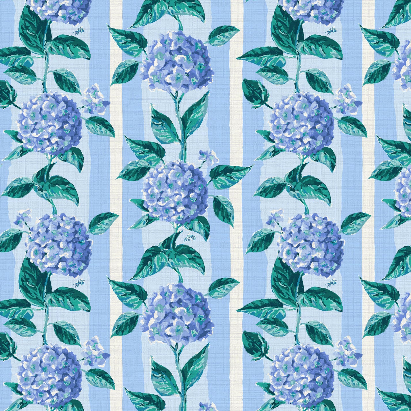 Welcome to Bloom Town Striped Botanical Hydrangea Textured Performance Vinyl Wallpaper in Bonnie Bell Blue