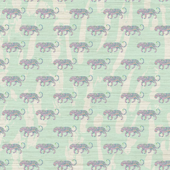 Grasscloth wallpaper Natural Textured Eco-Friendly Non-toxic High-quality  Sustainable Interior Design Bold Custom Tailor-made Retro chic Grand millennial Maximalism  Traditional Dopamine decor Tropical Jungle Coastal wild zoo animal cat cheetah grid stripe horizontal kids playroom bathroom mint green pastel pink