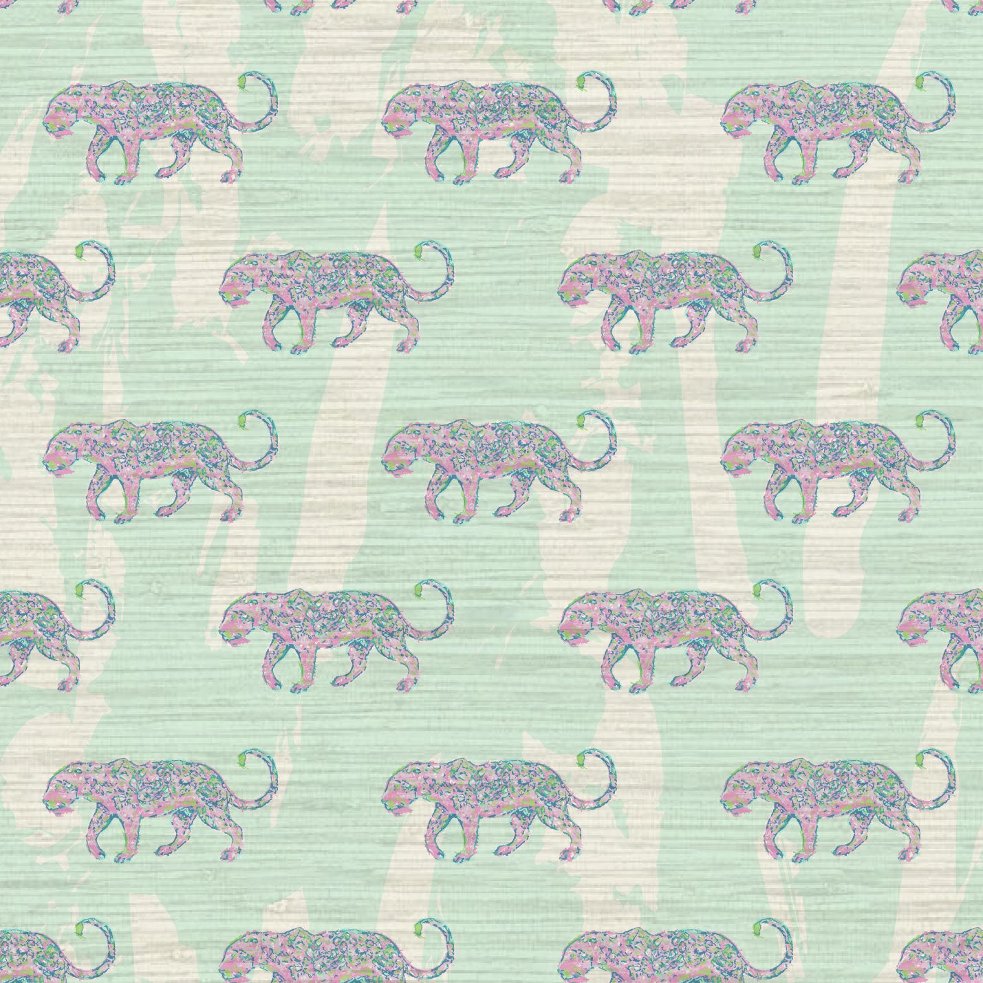 Grasscloth wallpaper Natural Textured Eco-Friendly Non-toxic High-quality Sustainable Interior Design Bold Custom Tailor-made Retro chic Grand millennial Maximalism Traditional Dopamine decor Tropical Jungle Coastal wild zoo animal cat cheetah grid stripe horizontal kids playroom bathroom mint green pastel pink