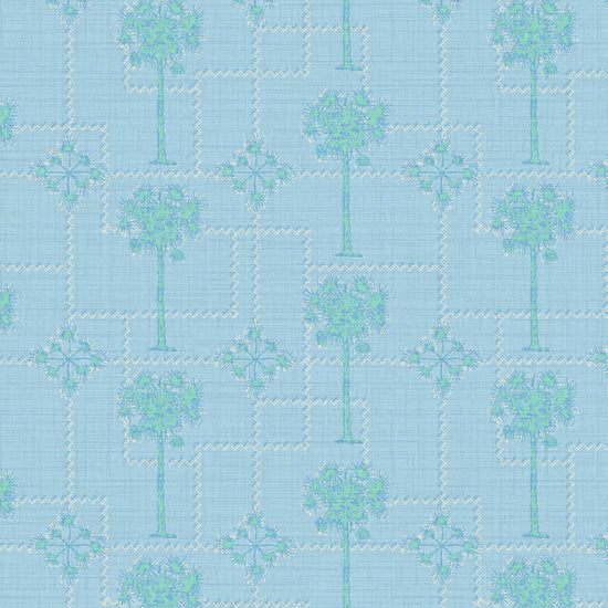 You Can Call Me Palm Tree Textured Performance Vinyl Wallpaper in Bonnie Bell Blue