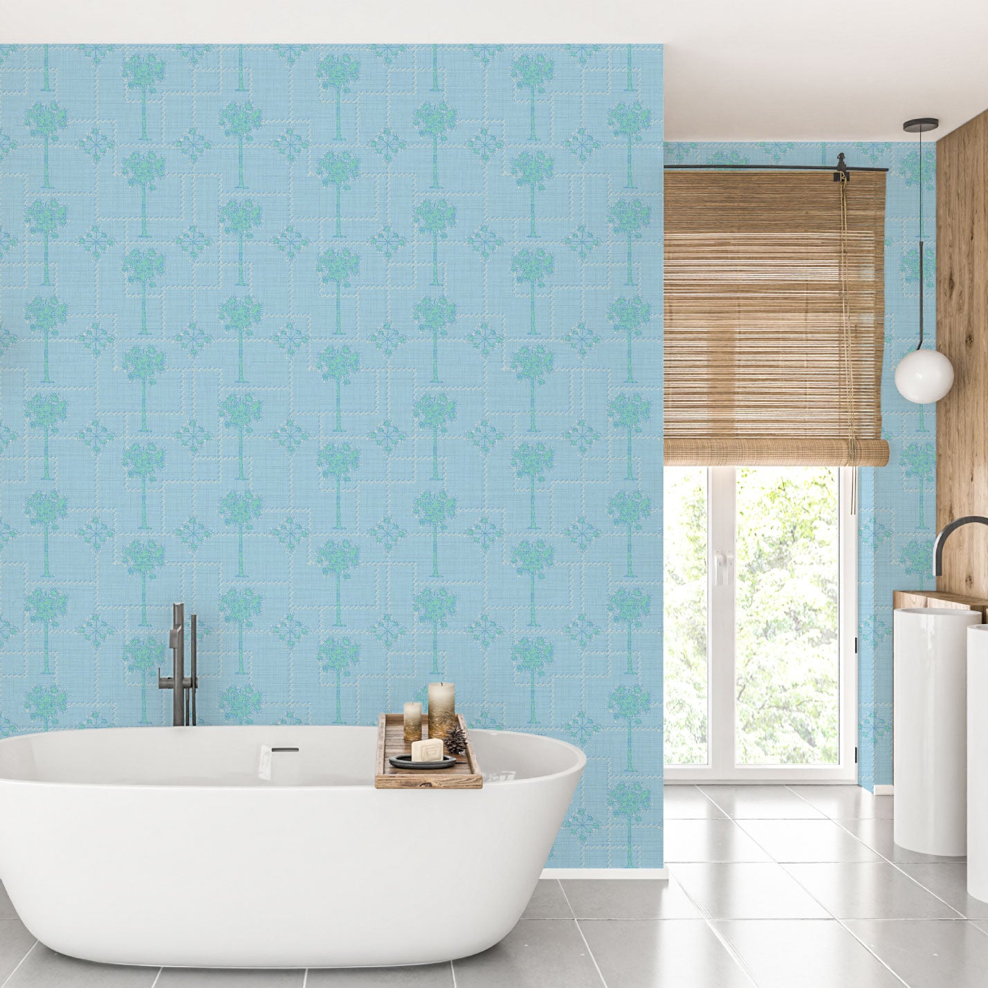 You Can Call Me Palm Tree Textured Performance Vinyl Wallpaper in Bonnie Bell Blue