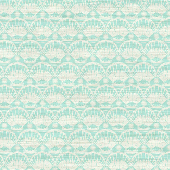 printed grasscloth paperweave wallpaper seashell horizontal stripe Natural Textured Eco-Friendly Non-toxic High-quality  Sustainable practices Sustainability Interior Design Wall covering custom tailor-made retro chic tropical bespoke nature Seaside Coastal Seashore Waterfront Vacation home styling Retreat Relaxed beach vibes Beach cottage Shoreline Oceanfront Nautical pastel subtle green teal white soft