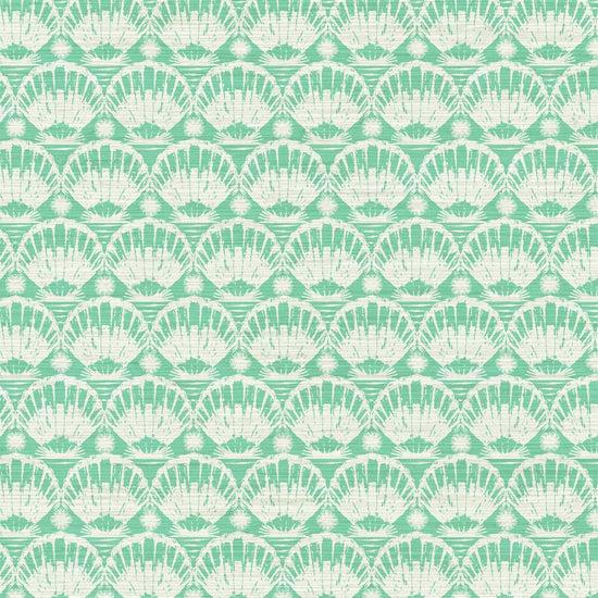 printed grasscloth paperweave wallpaper seashell horizontal stripe Natural Textured Eco-Friendly Non-toxic High-quality  Sustainable practices Sustainability Interior Design Wall covering custom tailor-made retro chic tropical bespoke nature Seaside Coastal Seashore Waterfront Vacation home styling Retreat Relaxed beach vibes Beach cottage Shoreline Oceanfront Nautical green mojito white